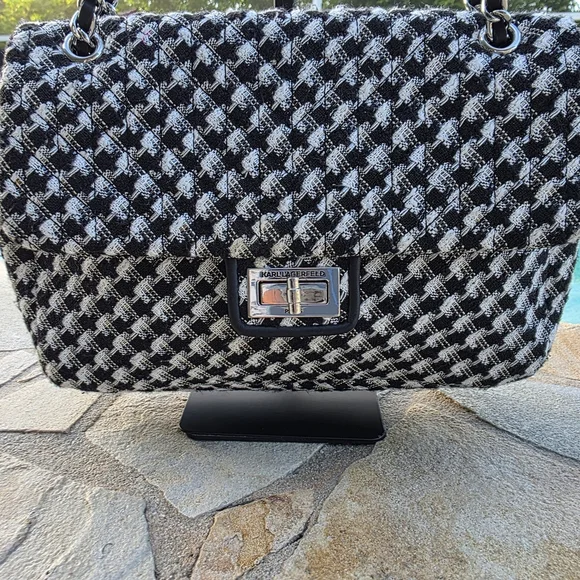 Karl Lagerfeld Tweed Houndstooth Shoulder/Crossbody Bag - Picture 3 of 14